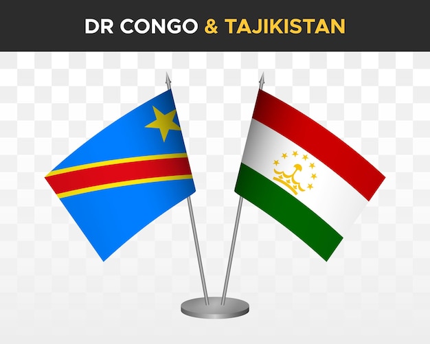 Democratic Republic Congo DR vs tajikistan desk flags mockup isolated 3d vector illustration