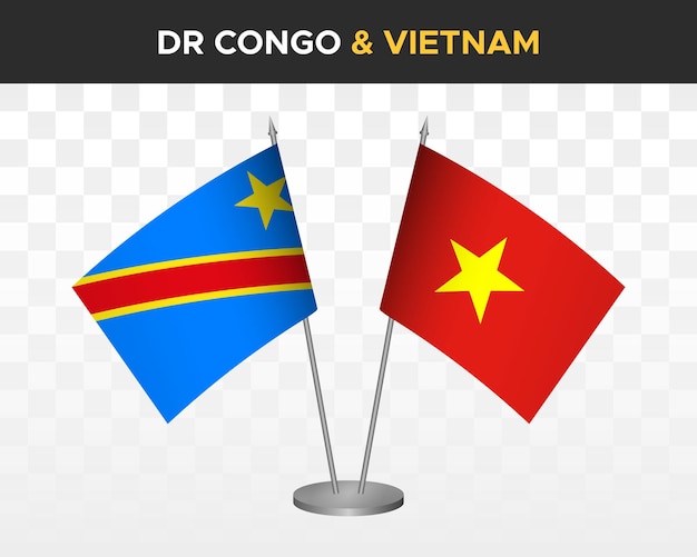 Democratic Republic Congo DR vs vietnam desk flags mockup isolated 3d vector illustration