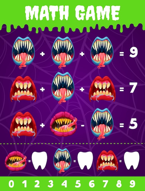 Demon face Halloween monster mouth on math game