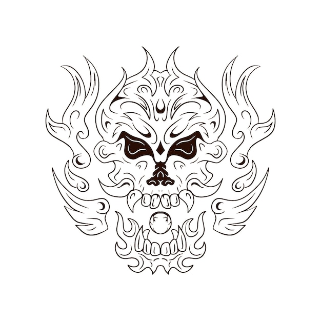 Demon mask and an eye line art