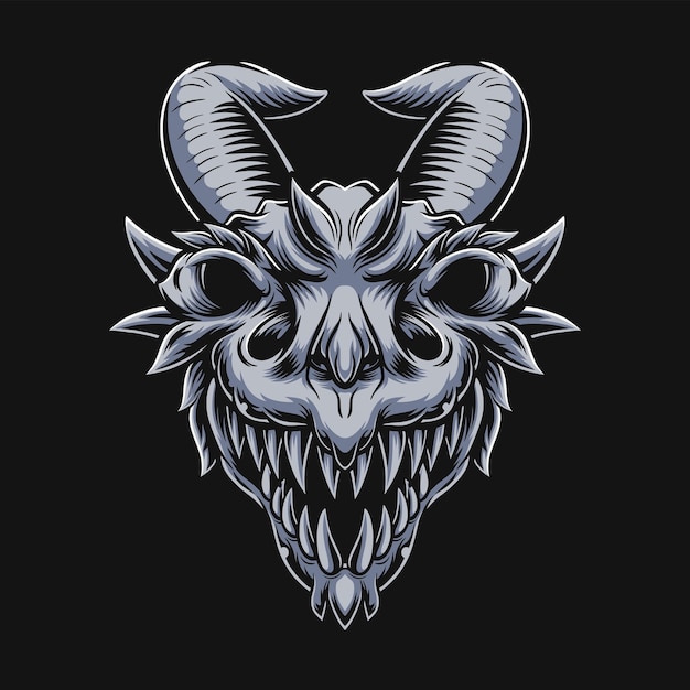 Demon skull concept digital art hand drawn illustration