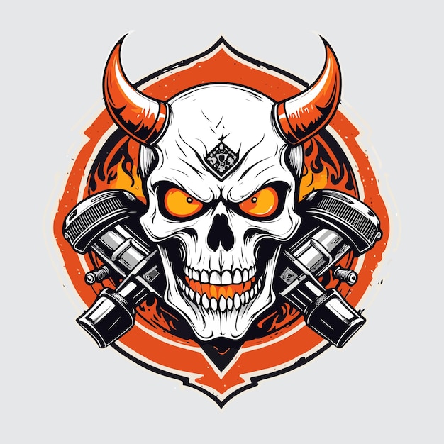 demon skull Hand Drawn retro Motorcycle Club