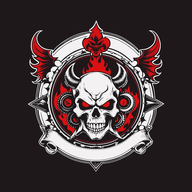 demon skull Hand Drawn retro Motorcycle Club