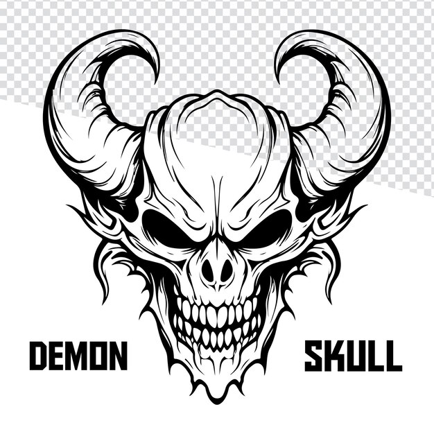 Vector demon skull in monochrome vector art logo label emblem sign poster tshirt