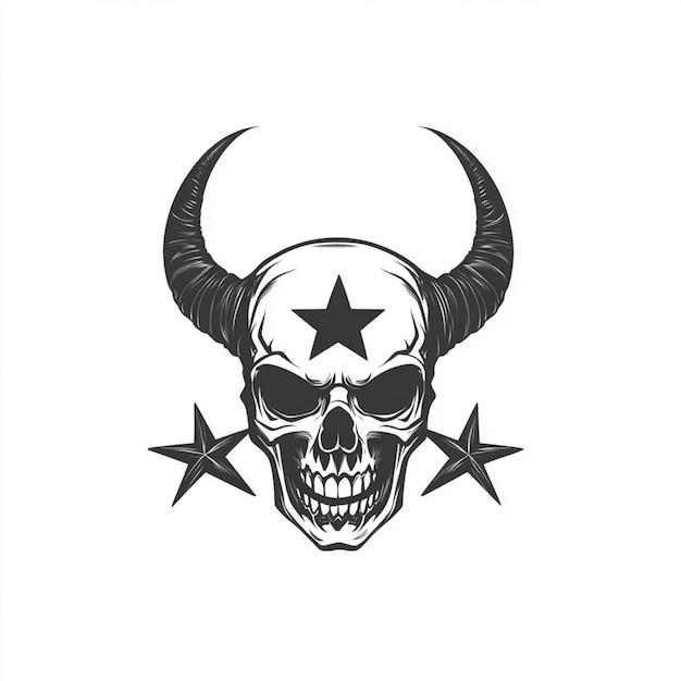 Demon Skull with Horns and Star