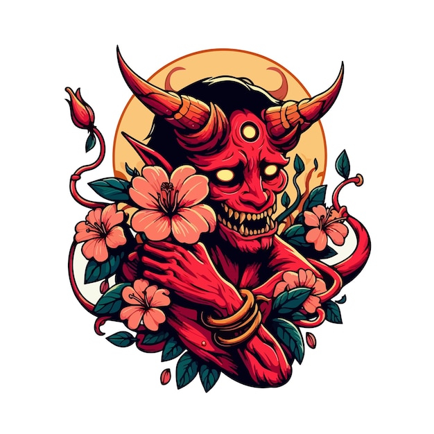 Vector demon with flower illustration vector on white background