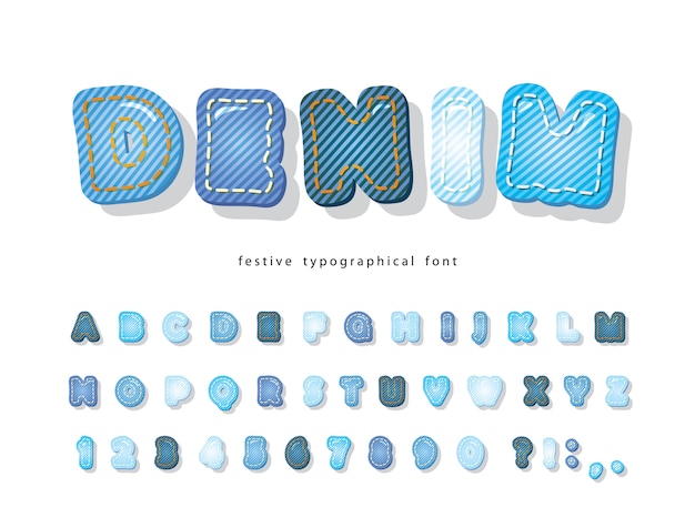 Denim font. Jeans texture alphabet.