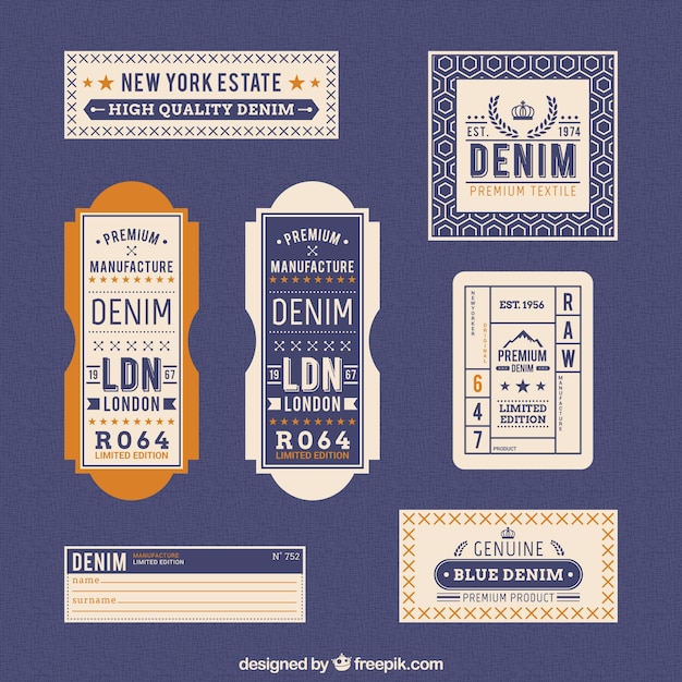 Denim labels in retro style