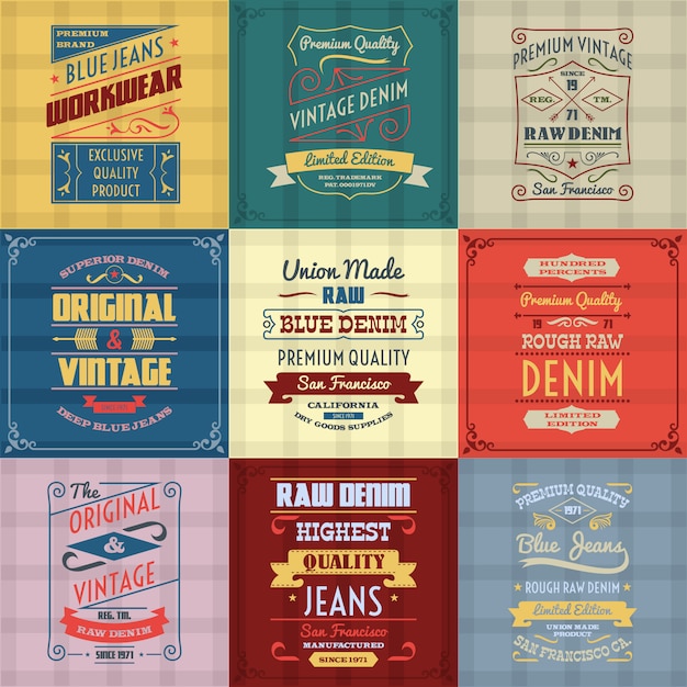 Denim typography background color set