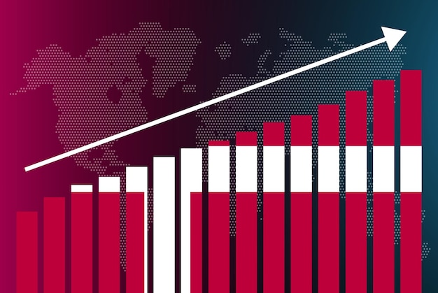 Denmark bar chart graph, increasing values, country statistics concept, Denmark flag on bar graph