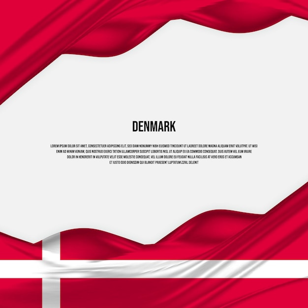 Denmark flag design. Waving Denmark flag made of satin or silk fabric. Vector Illustration.