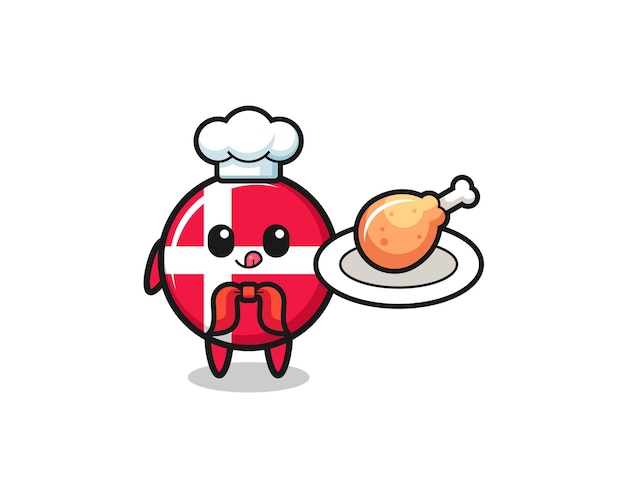 Denmark flag fried chicken chef cartoon character , cute design