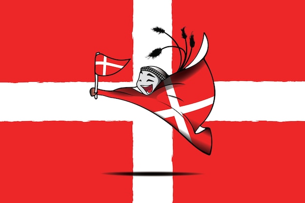 Denmark flag with qatar world cup mascot vector graphic