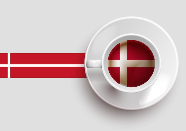 Denmark flag with a tasty coffee cup on top view