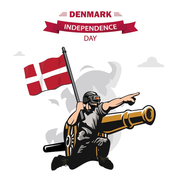 Denmark happy independence day vector Flat Design Patriotic soldier carrying Denmark Flag