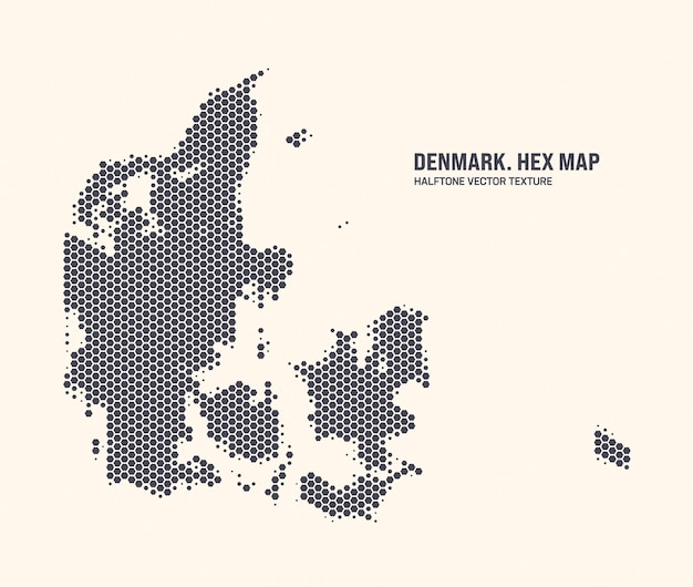 Denmark Map Vector Hexagonal Half Tone Pattern Isolated On Light Background