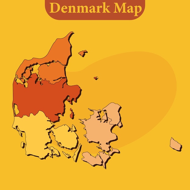 Denmark map vector with regions and cities lines and full every region