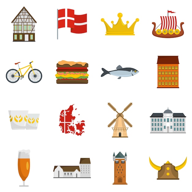 Denmark travel icons set 