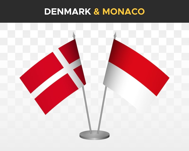 Denmark vs monaco desk flags mockup isolated 3d vector illustration danish table flag