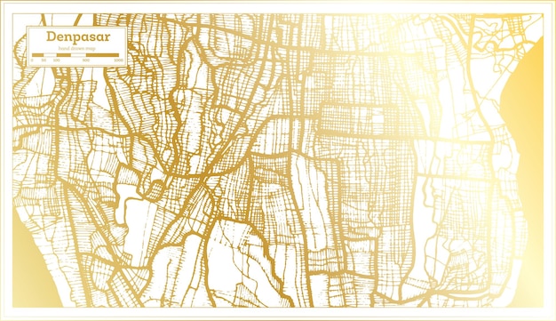 Denpasar Indonesia City Map in Retro Style in Golden Color Outline Map