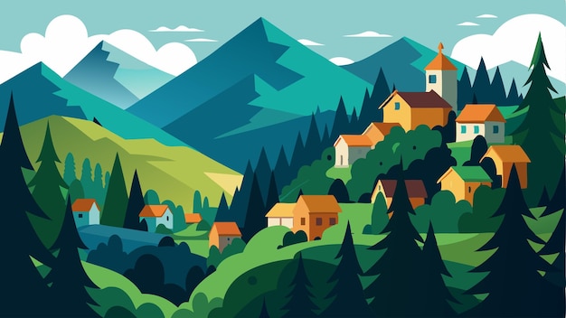 Vector dense forests surround this mountain village providing a serene backdrop for its traditional homes