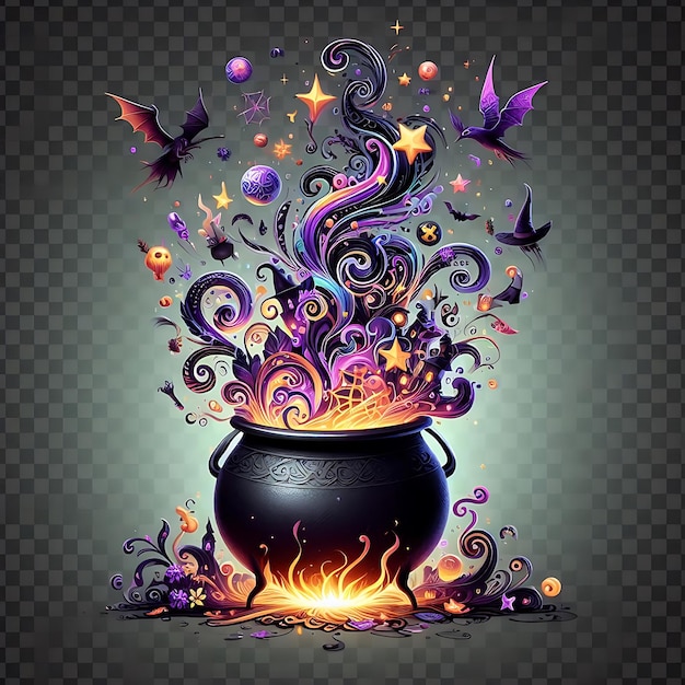 Vector dense steam above a cauldron magical still life with smoke fantasy book cover