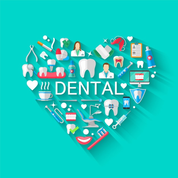 Dental Banner Background Concept With Flat Icons Isolated Vector Illustration