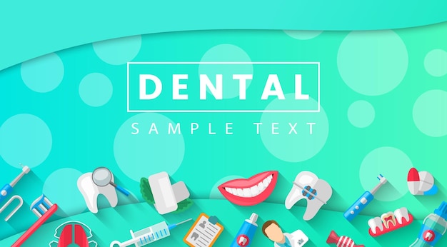 Dental Banner Background Concept With Flat Icons Isolated Vector Illustration