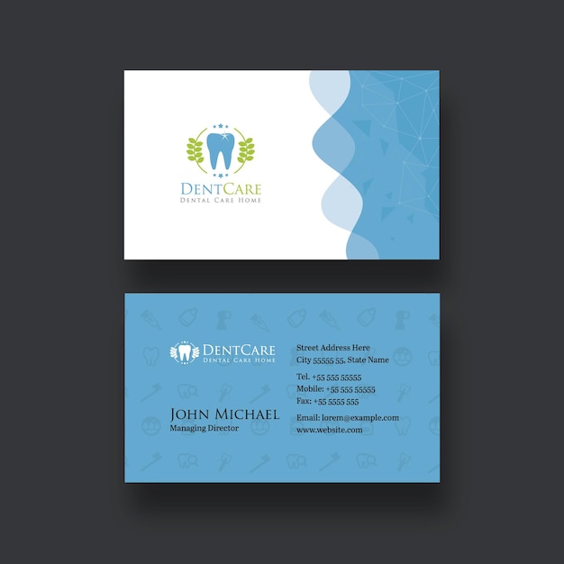 Dental care blue business card with abstract background design