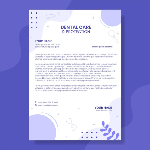 Dental Care and Clinic Letterhead Flat Cartoon Hand Drawn Templates Illustration