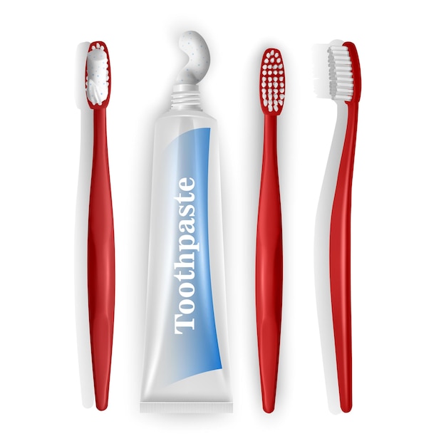 Dental care concept Toothbrush with toothpaste close up Brushing teeth vector format