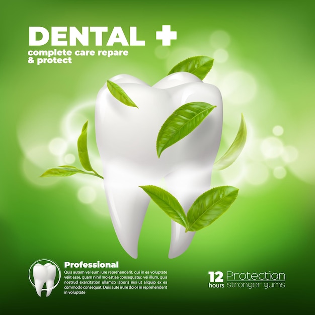 Dental care flying green leaves herbal toothpaste