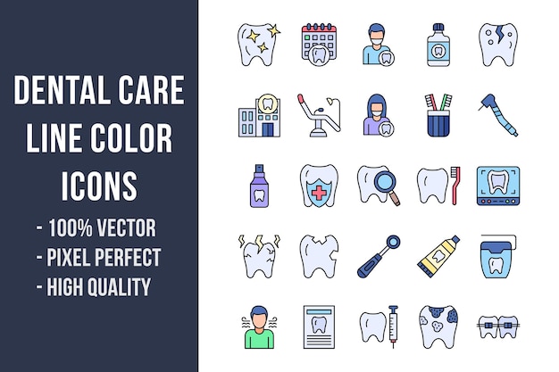 Dental Care Line Color Icons