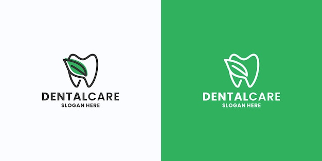 Dental care logo design. dental with nature leaf combination