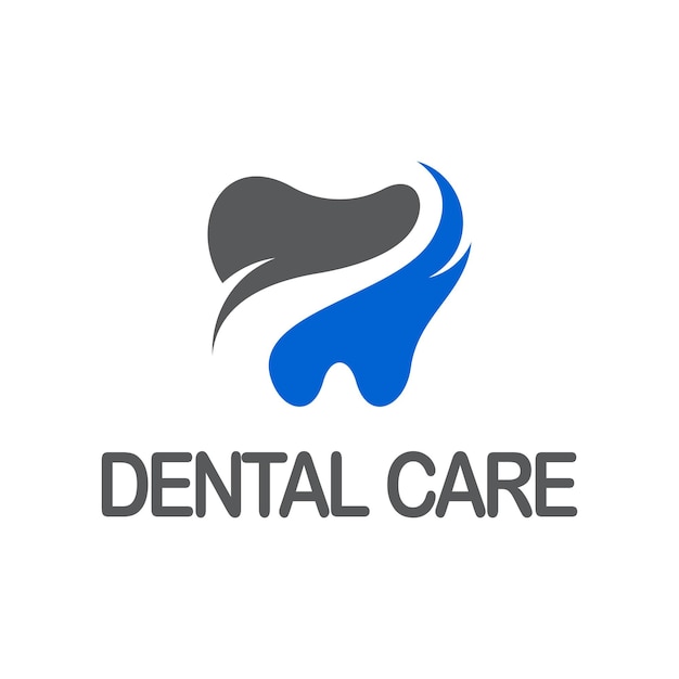 Dental care logo template with flat grey and blue color style