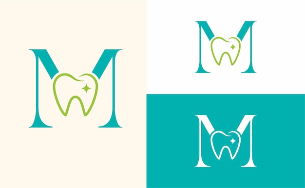 Dental care logo tooth doctor dental office letter M