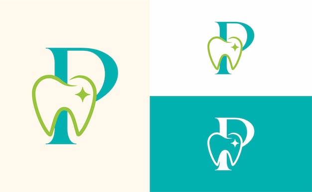 Dental care logo tooth doctor dental office letter P