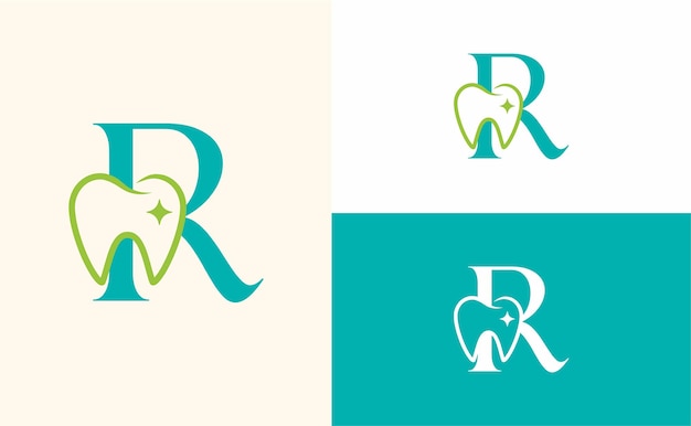 Dental care logo tooth doctor dental office letter R