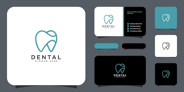 Dental care logo vector line style and business card