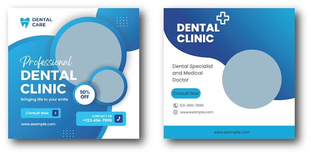 Dental care medical health care Social media post banner template or promotional square flyer or web banner design