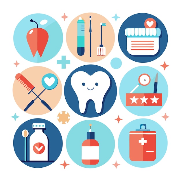 Vector dental care set icons vector design with a white background