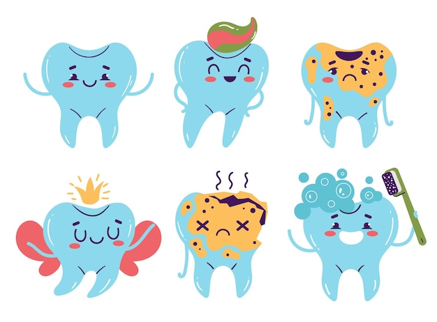 Dental care tooth teeth characters mouth cleaning procedure concept graphic design