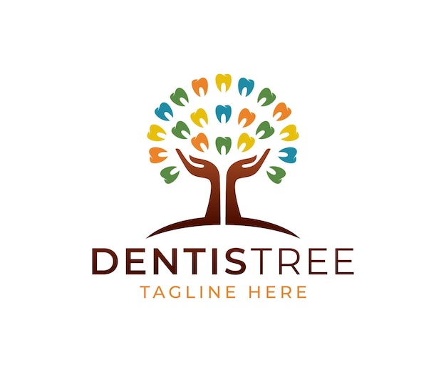 Dental Care Vector Logo Template Teeth And Hand Tree Icon Design