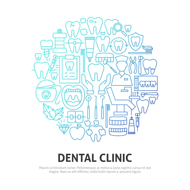 Dental Clinic Circle Concept Vector Illustration of Outline Design