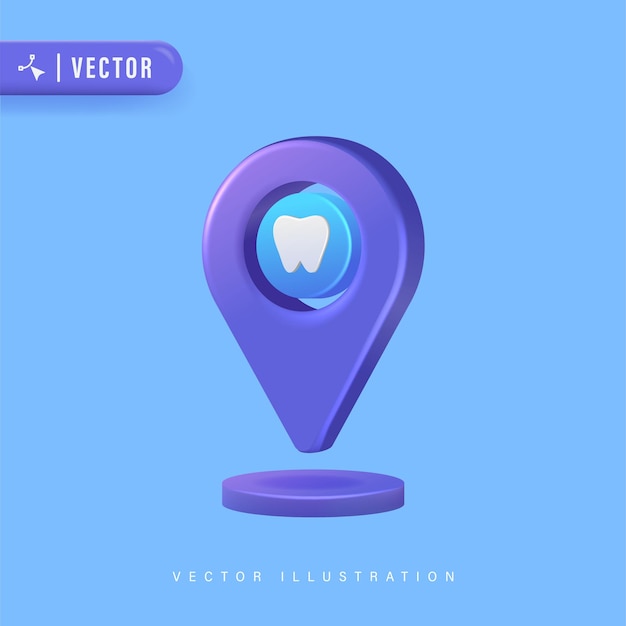 Dental Clinic Location Concept with 3D Realistic Cute Tooth and Location Icon Isolated