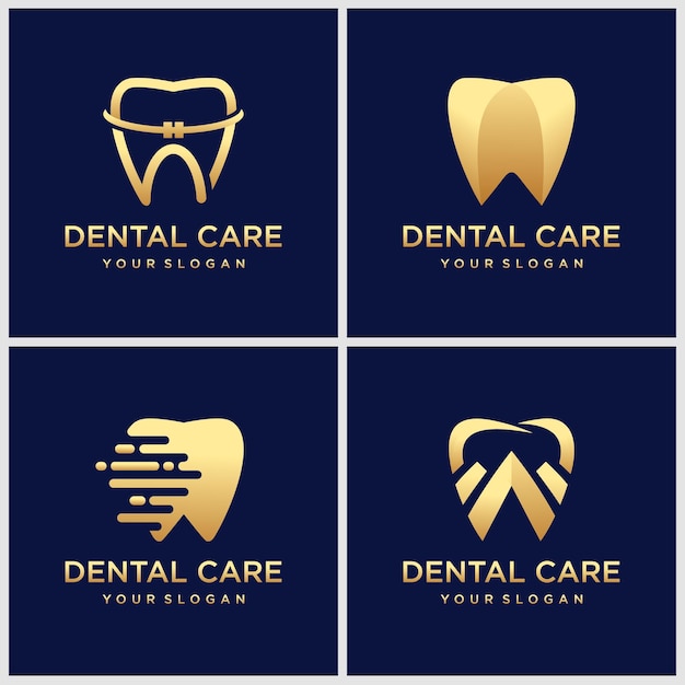 Dental Clinic Logo icon set With Luxurious Tooth Shape With Gold Color Accents Make This Design