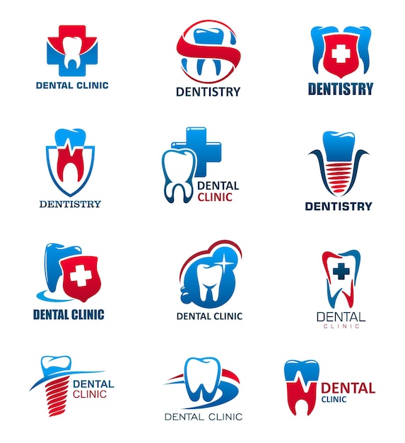 Vector dental clinic tooth and dentist icons