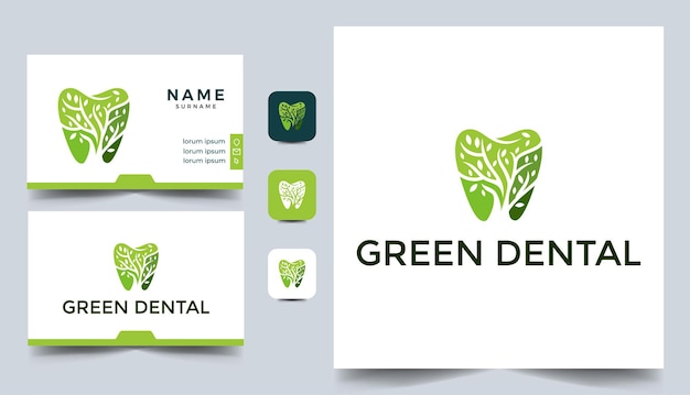 dental clinic tree leaf logo vector icon template with business card design