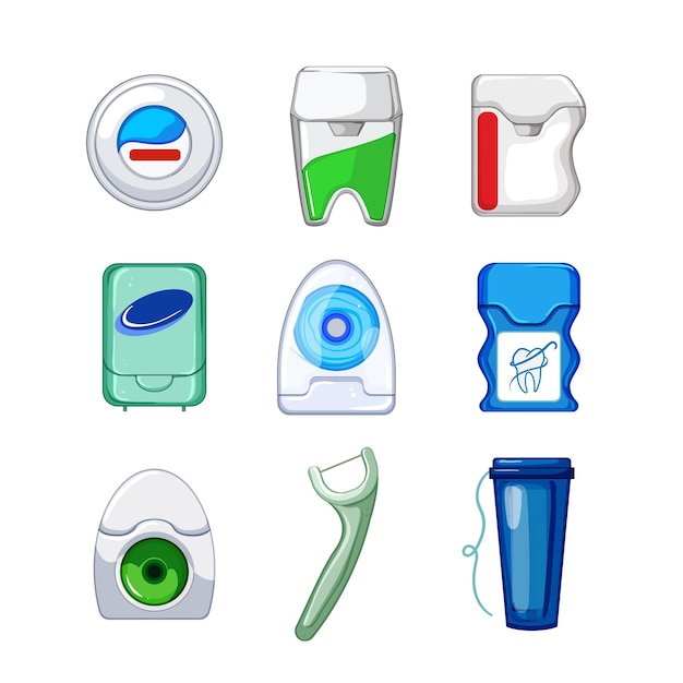 Dental floss set cartoon vector illustration