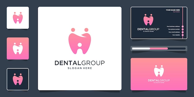 Dental group logo with human unity, people family or social group logo design and business card.